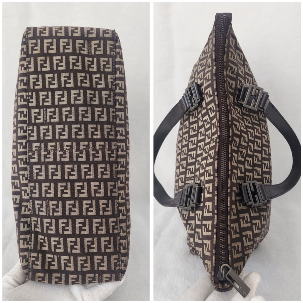 Vintage Fendi Zucchino FF Monogram Canvas Tote Bag Brown Leather Trim Italy - Picture 4 of 10